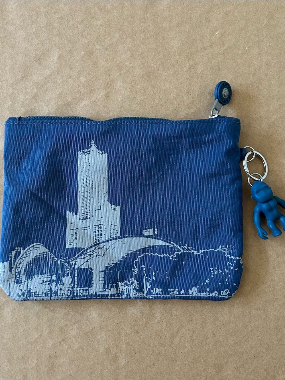 EVA AIR × Kipling Travel Bag Pouch Case Blue Kaohsiung Skyline Graphic Monkey